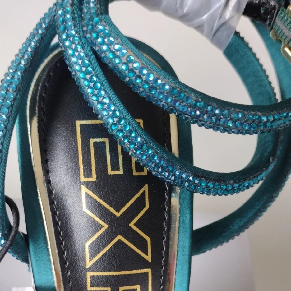Express Teal Bow Rhinestone Women's Strap Pumps Heels. Size 6. - Picture 5 of 11